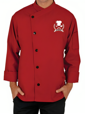 Red Designer Cross Collar Chef Coat