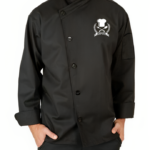 Black Designer Cross Collar Chef Coat