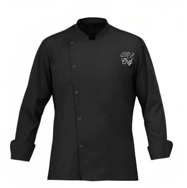 Black Personalized Chef Coat With Snap Button
