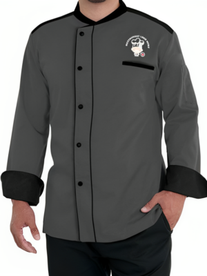 Dark Grey Two Tone Long Sleeves Chef Coat