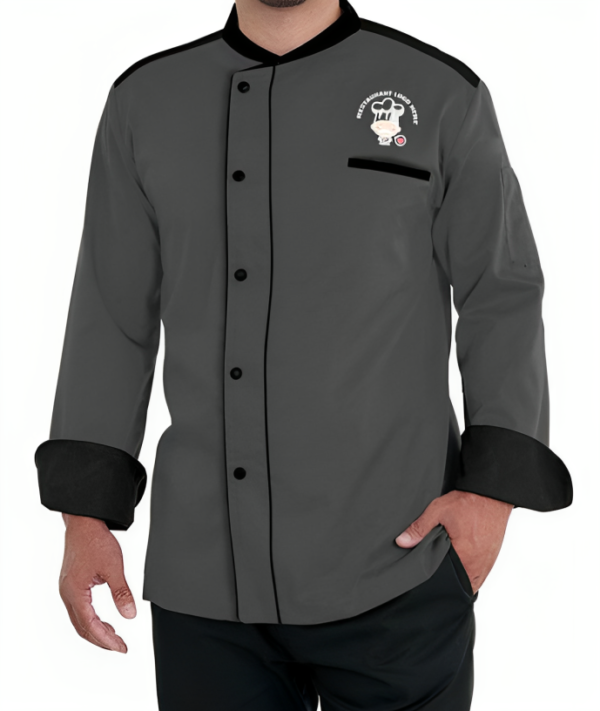 Dark Grey Two Tone Long Sleeves Chef Coat
