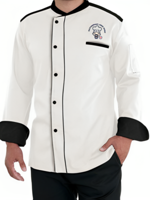 White Two Tone Long Sleeves Chef Coat