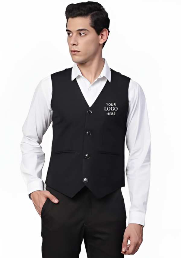 Black Poly Cotton Classic Waist Coat For Men