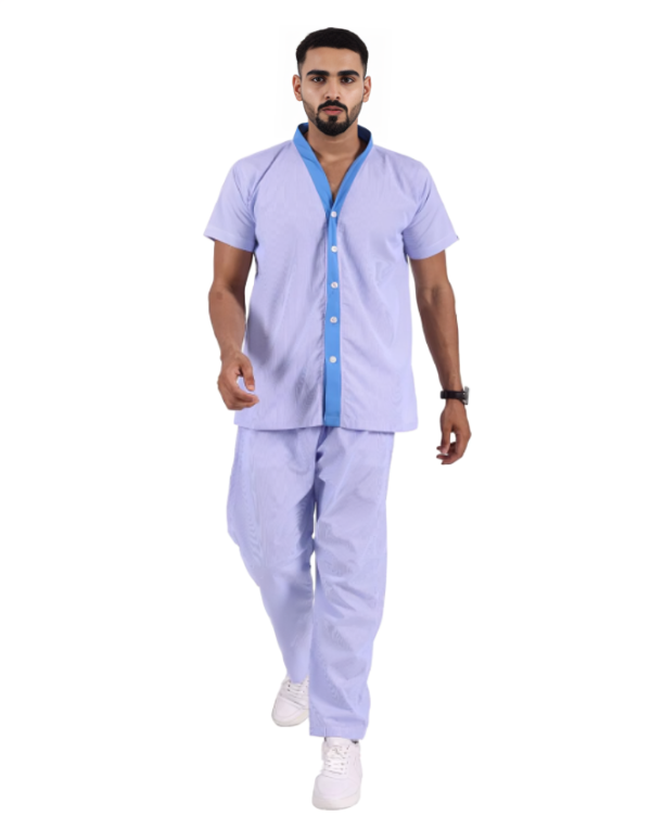 Men's Blue Lining Patient Uniform with front Buttons 1