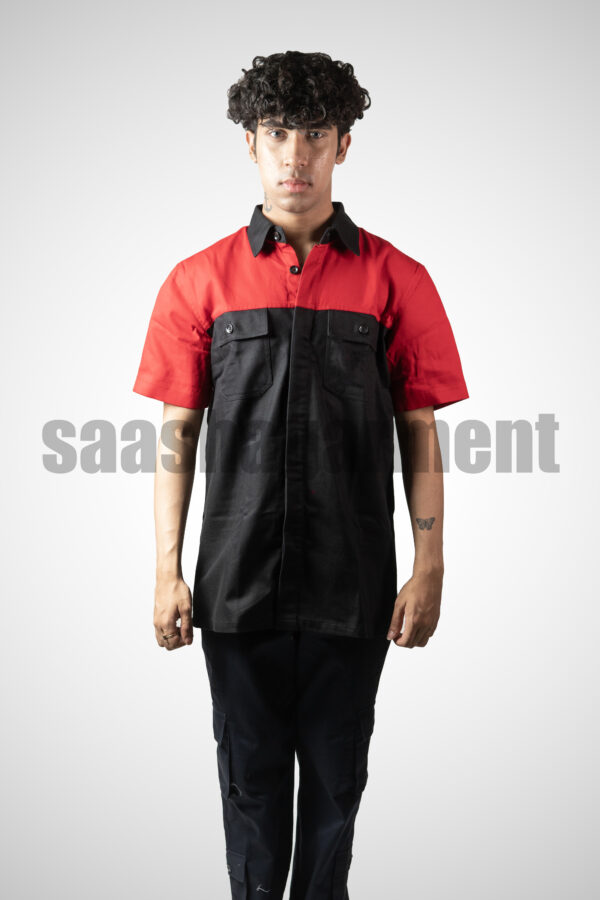 Automotive Half Sleeve Shirt For Man (Red & Black)
