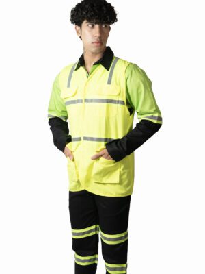 Lime Green Industrial Vest Coat For Men With Reflecting Tape