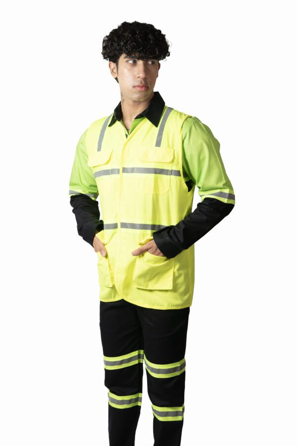 Lime Green Industrial Vest Coat For Men With Reflecting Tape