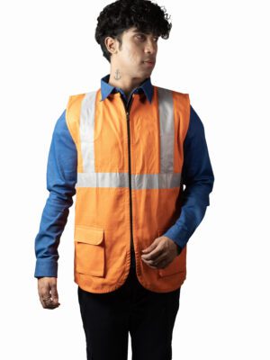 Orange Industrial Vest Coat For Men With Reflecting Tape