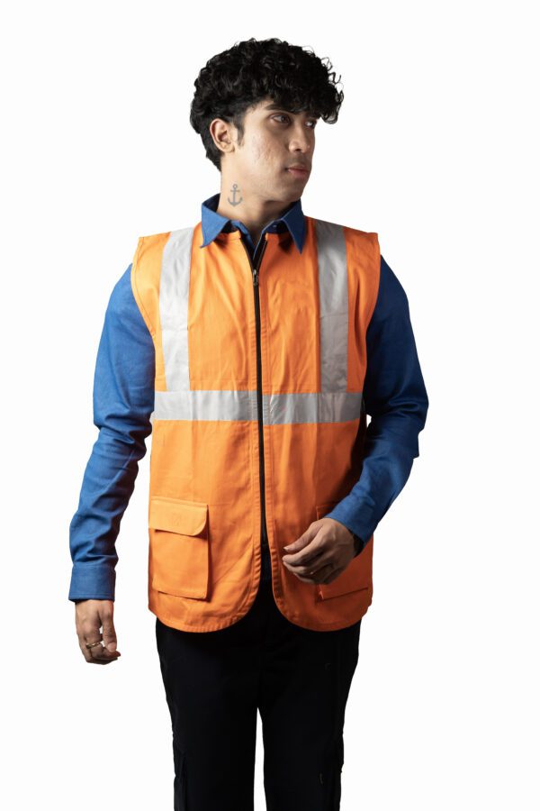 Orange Industrial Vest Coat For Men With Reflecting Tape