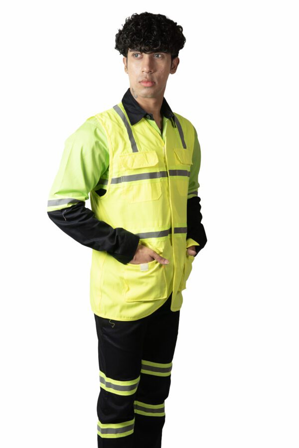 Lime Green Industrial Vest Coat For Men With Reflecting Tape