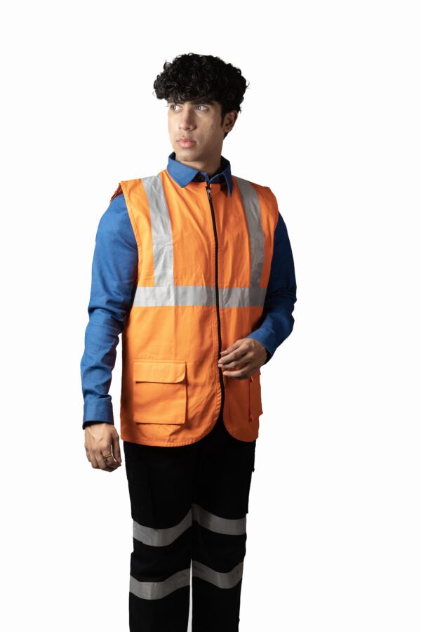 Orange Industrial Vest Coat For Men With Reflecting Tape