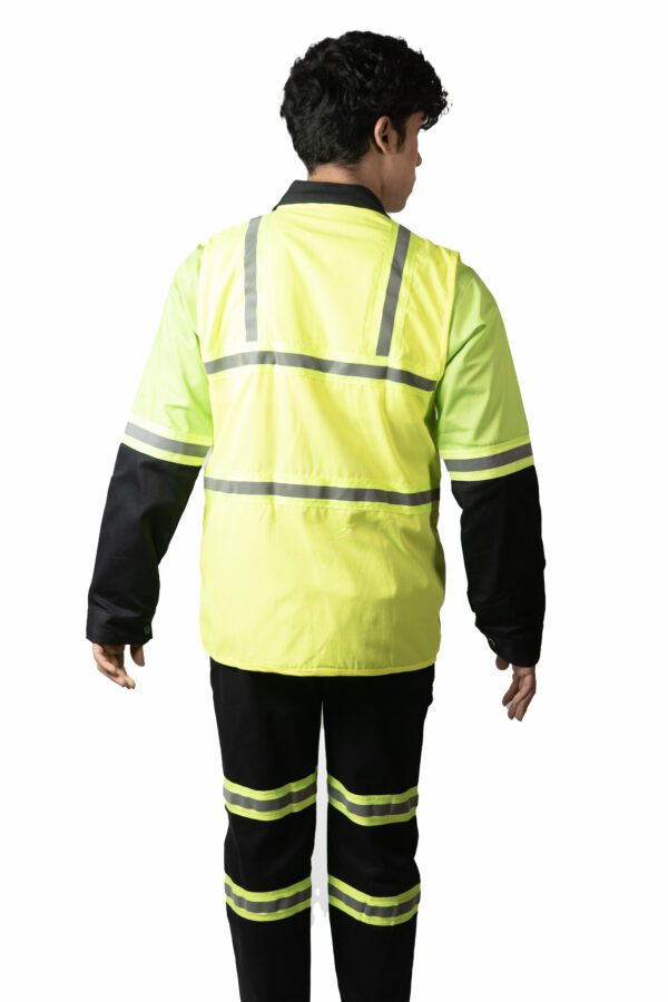 Lime Green Industrial Vest Coat For Men With Reflecting Tape