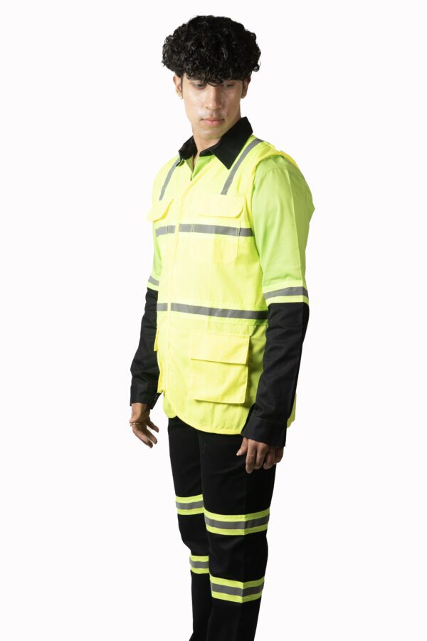 Lime Green Industrial Vest Coat For Men With Reflecting Tape