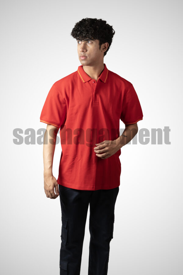 Red Classic Regular Half Sleeve T-Shirt for Men With Collar