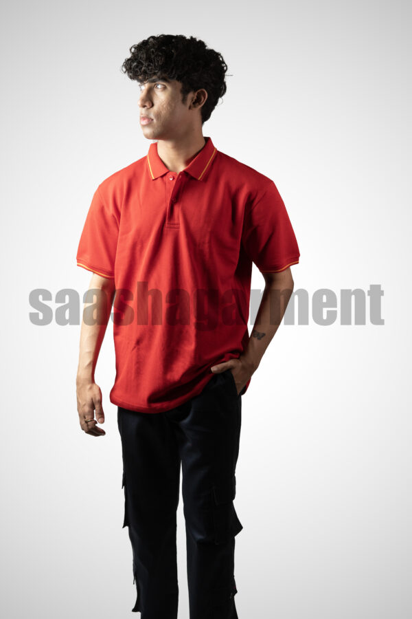 Red Classic Regular Half Sleeve T-Shirt for Men With Collar