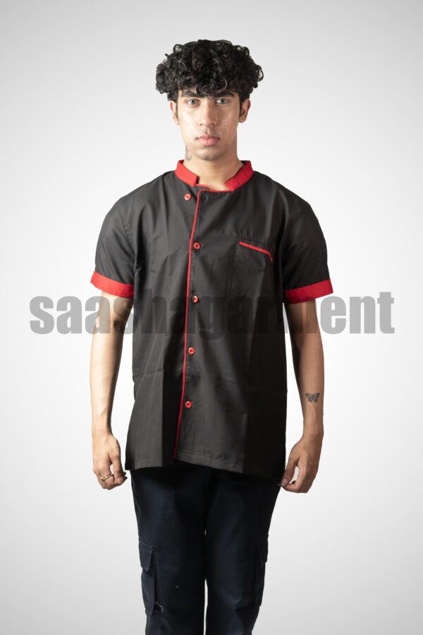 Black Color Half Sleeve Chef Coat with Red line for formal use