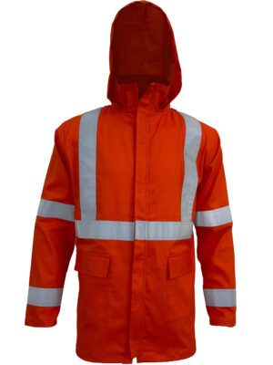 High-Visibility Orange Color Work Safety Jacket for Men With Reflecting Tape | 2 Side Pockets