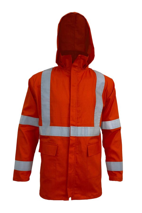 High-Visibility Orange Color Work Safety Jacket for Men With Reflecting Tape | 2 Side Pockets