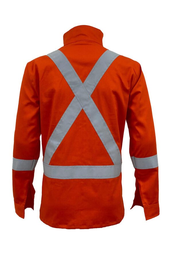 High-Visibility Orange Color Work Safety Jacket for Men With Reflecting Tape | 2 Side Zipper Pockets