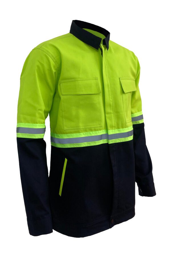 High-Visibility Green & Blue Color Work Safety Jacket for Men With Reflecting Tape