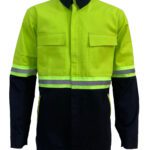 High-Visibility Green & Blue Color Work Safety Jacket for Men With Reflecting Tape