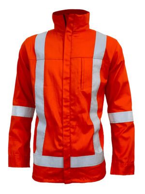 High-Visibility Orange Color Work Jacket for Men With Reflecting Tape | 2 Side Pockets