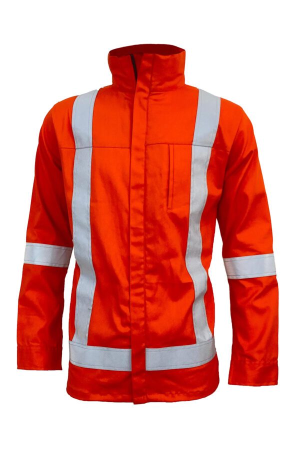 High-Visibility Orange Color Work Jacket for Men With Reflecting Tape | 2 Side Pockets