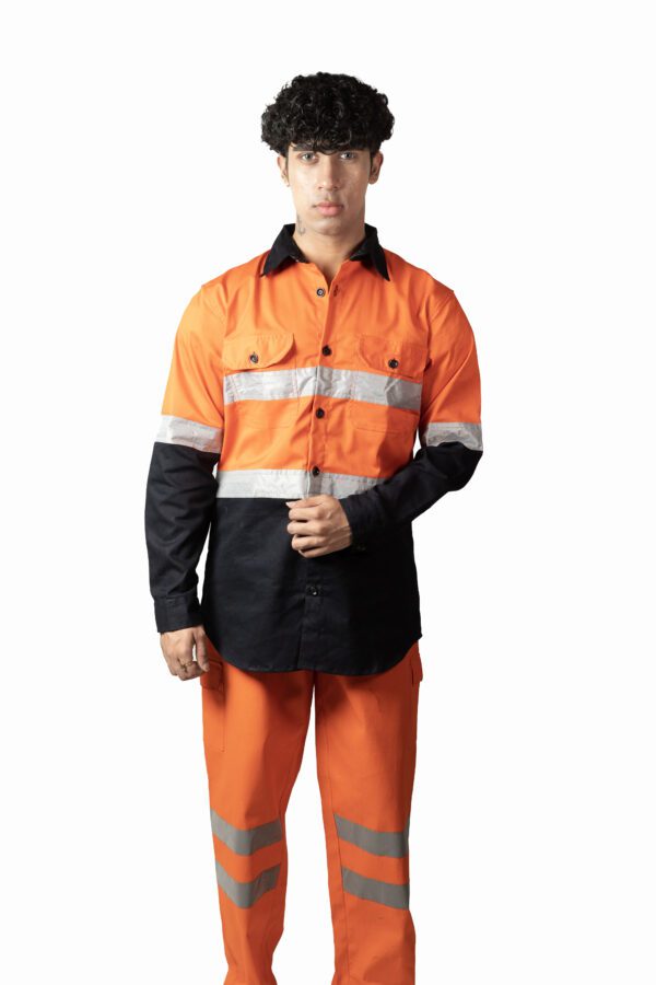 Industrial Worker Safety Shirt For Men With Reflecting Tape | Orange