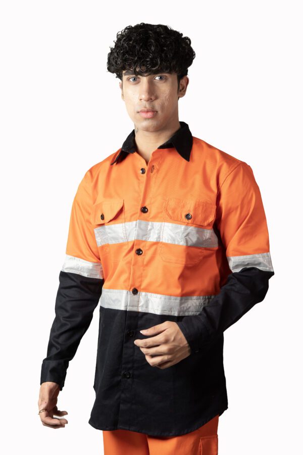 Industrial Worker Safety Shirt For Men With Reflecting Tape | Orange