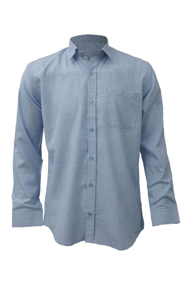 Saasha Garments Light Blue With Grey Checks Shirt For Men Front