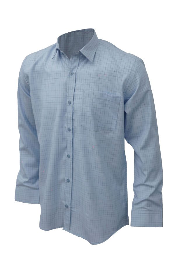 Saasha Garments Light Blue With Grey Checks Shirt For Men Front Side