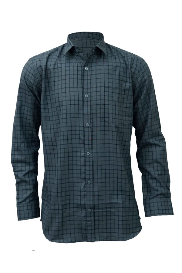 Saasha Garments Dark Green With Blue Checks Shirt For Men Front