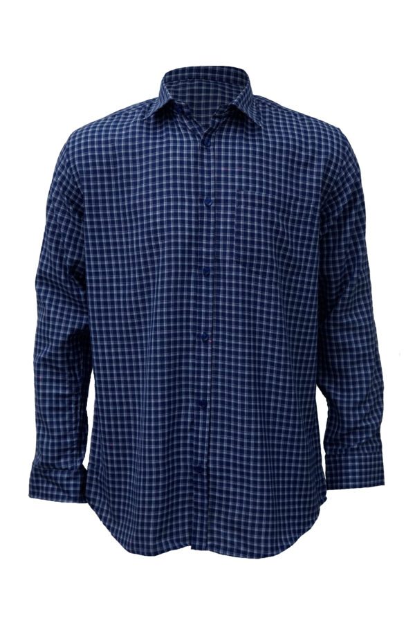 Saasha Garments Dark Blue With White Checks Shirt For Men Front