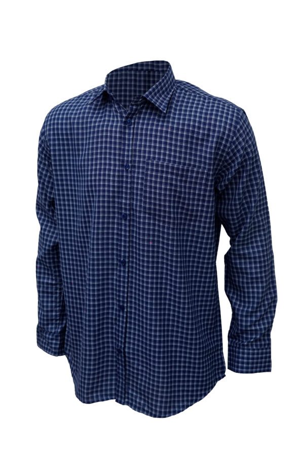 Saasha Garments Dark Blue With White Checks Shirt For Men Front Side