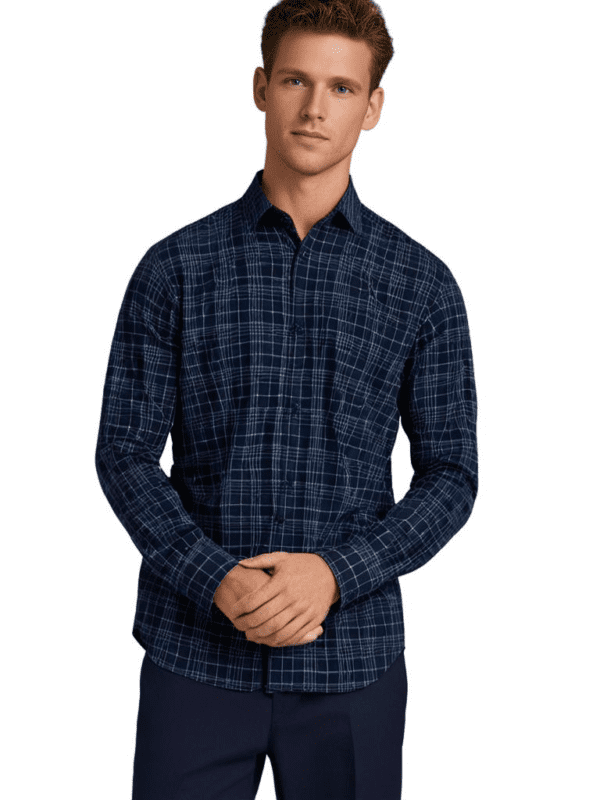 Saaasha Garments Check Box Dark Light Sky4 Formal Shirt For Men.