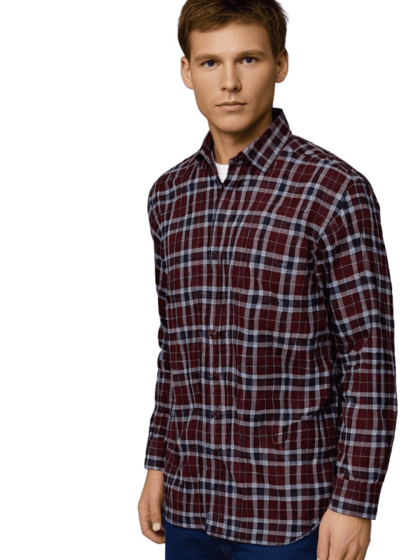 Saasha Garments Check Box Dark Violet Formal Shirt For Men.