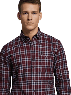 Saasha Garments Check Box Dark Violet Formal Shirt For Men.