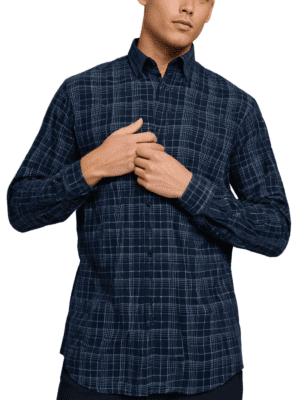 Saaasha Garments Check Box Dark Light Sky4 Formal Shirt For Men.