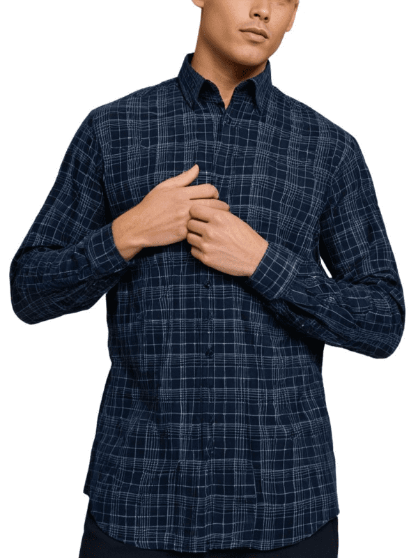 Saaasha Garments Check Box Dark Light Sky4 Formal Shirt For Men.