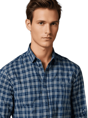 Saasha Garments Check Box Blue Formal Shirt For Men.