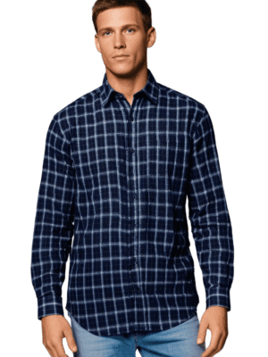 Saasha Garments Check Box Dark Blue Formal Shirt For Men.