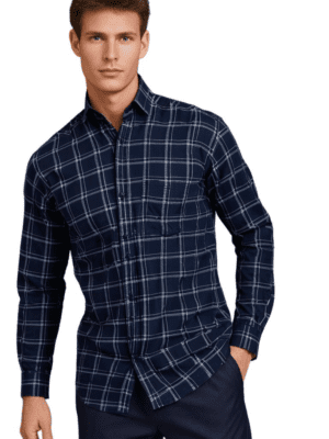 Saasha Garments Check Box Dark Blue2 Formal Shirt For Men.
