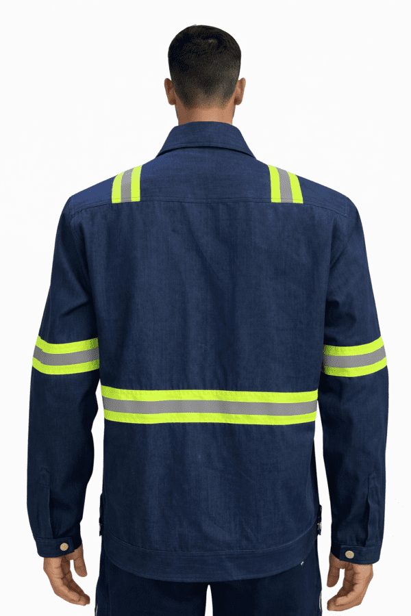 Saasha Garments Navy Blue Industrial Denim Jacket With Reflector