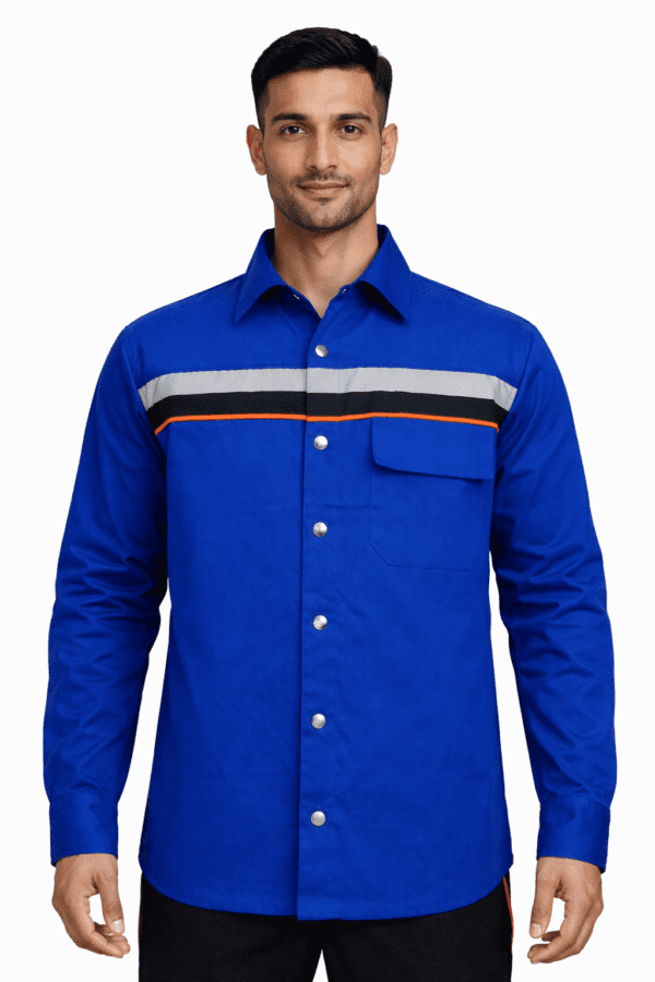 Saasha Garments Royal Blue Industrial Safety Jacket With Reflector
