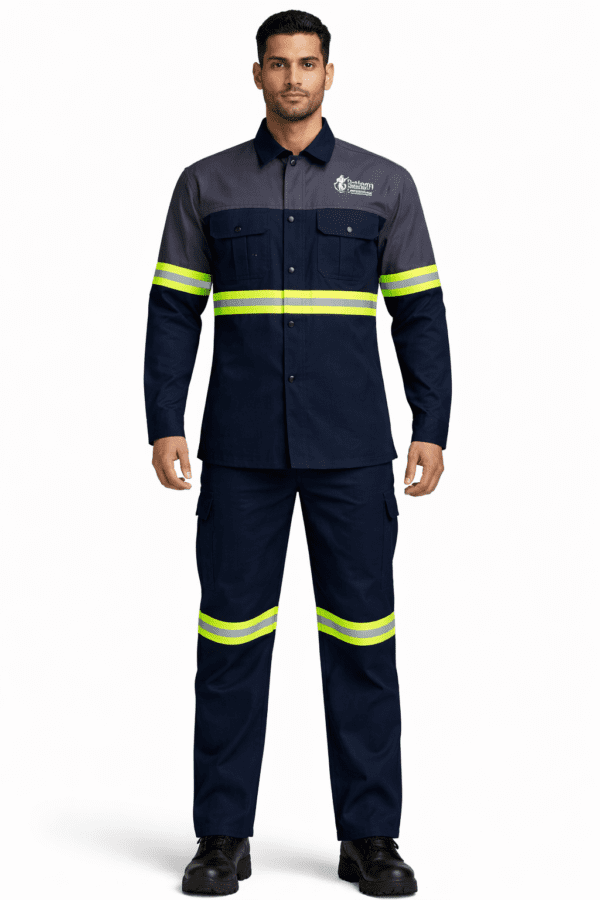 Saasha Garments Navy Blue Industrial Safety Uniform With Reflector