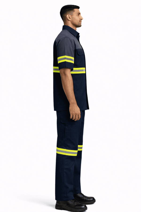Saasha Garments Navy Blue Half Sleeve Industrial Safety Uniform With Reflector