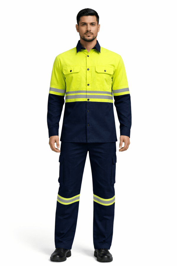 Saasah Garments Lime Green Industrial Safety Uniform With Reflector