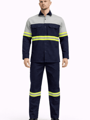 Saasha Garments Gray & Navy Blue Industrial Safety Uniform With Reflector