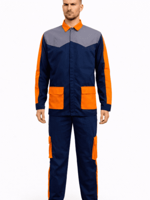 Saasha Garments Orange And Navy Blue Industrial Safety Uniform