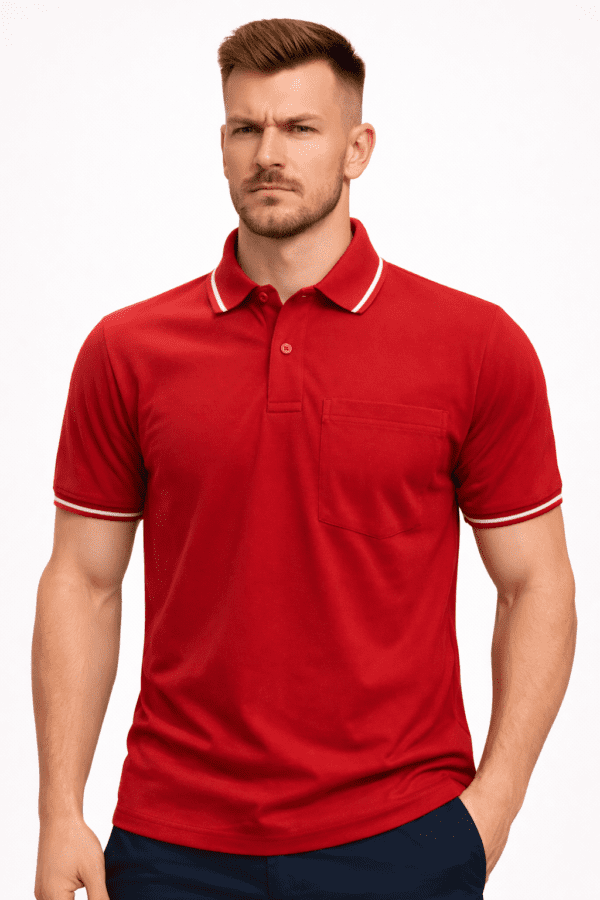 Red Industrial Classic Regular Half Sleeve T-Shirt for Men With Collar